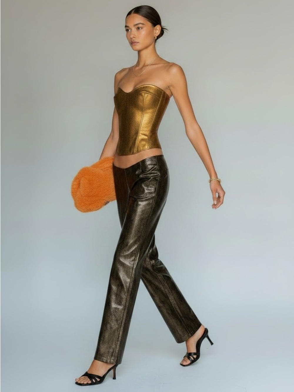 NWT Miaou Rex Python Print Low rise Vegan Leather Pants in Dark Green Size M